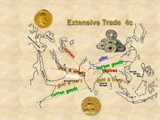 Extensive Trade 4c
spices
gold & ivory gold & ivory
rice & wheathorses
cotton goods
cotton goods
 
