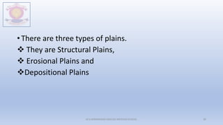 • There are three types of plains.
 They are Structural Plains,
 Erosional Plains and
Depositional Plains
M.V.HERWADKAR ENGLISH MEDIUM SCHOOL 38
 