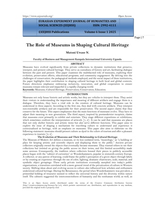 The Role of Museums in Shaping Cultural Heritage (www.kiu.ac.ug) | PDF