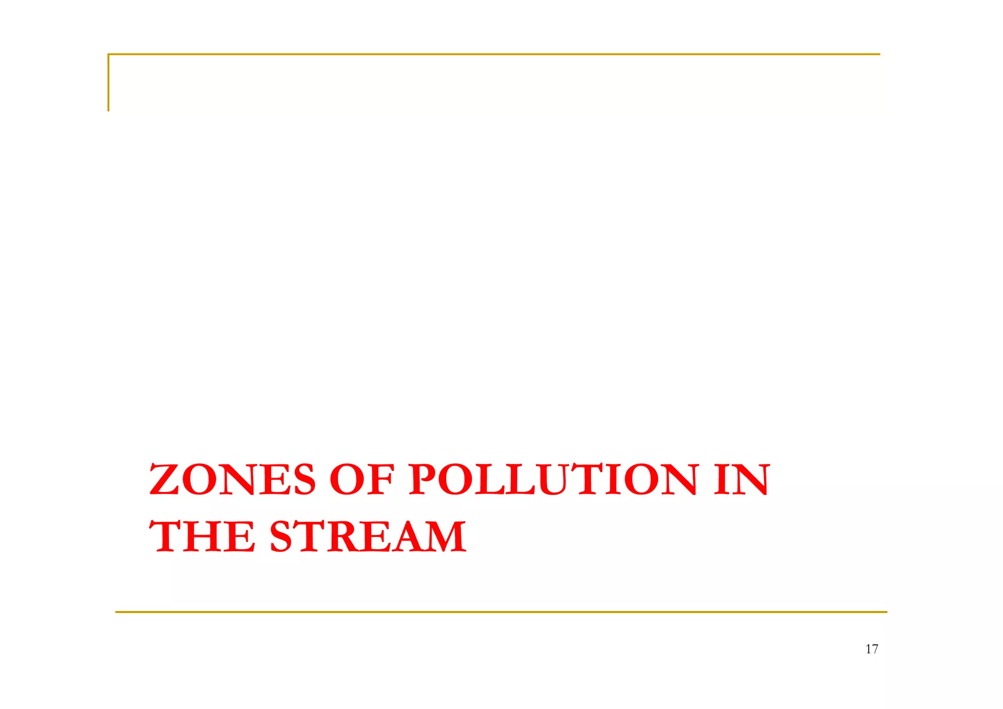 ZONES OF POLLUTION IN
THE STREAM
17
 