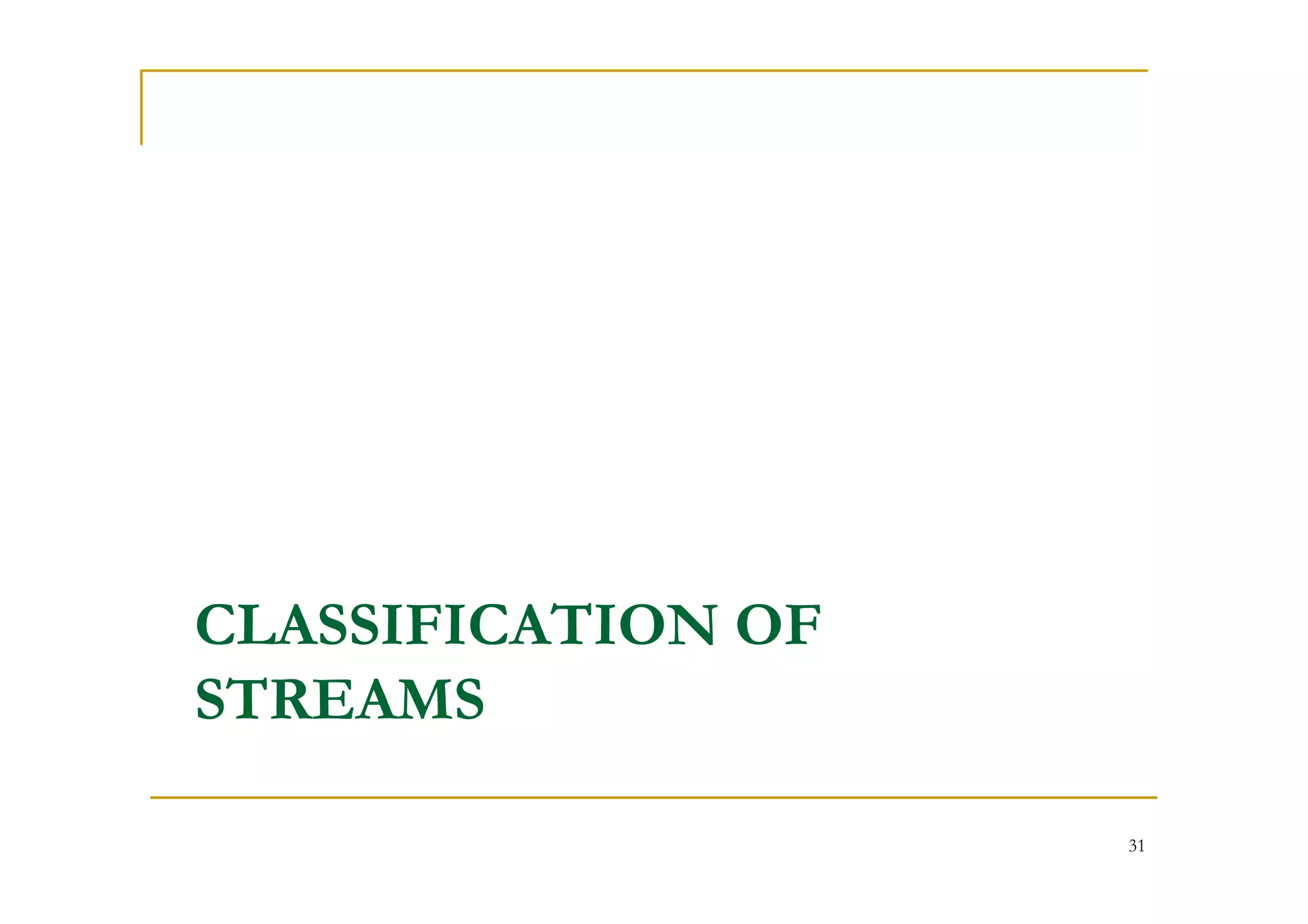 CLASSIFICATION OF
STREAMS
31
 