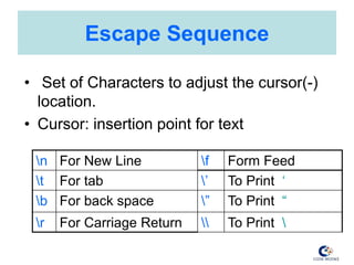 Escape Sequences and Variables | PPT