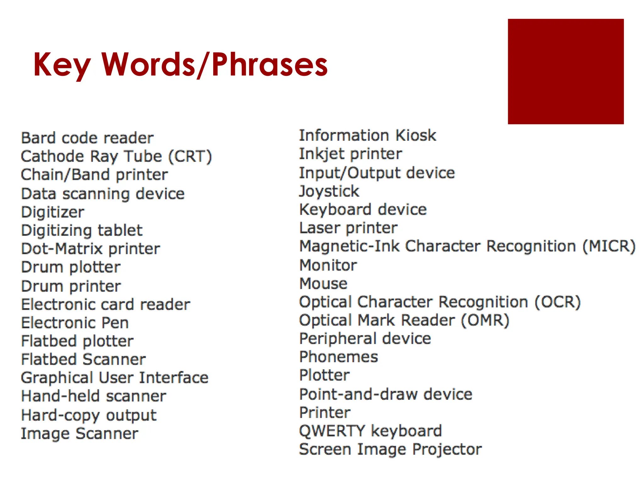 Key Words/Phrases
 