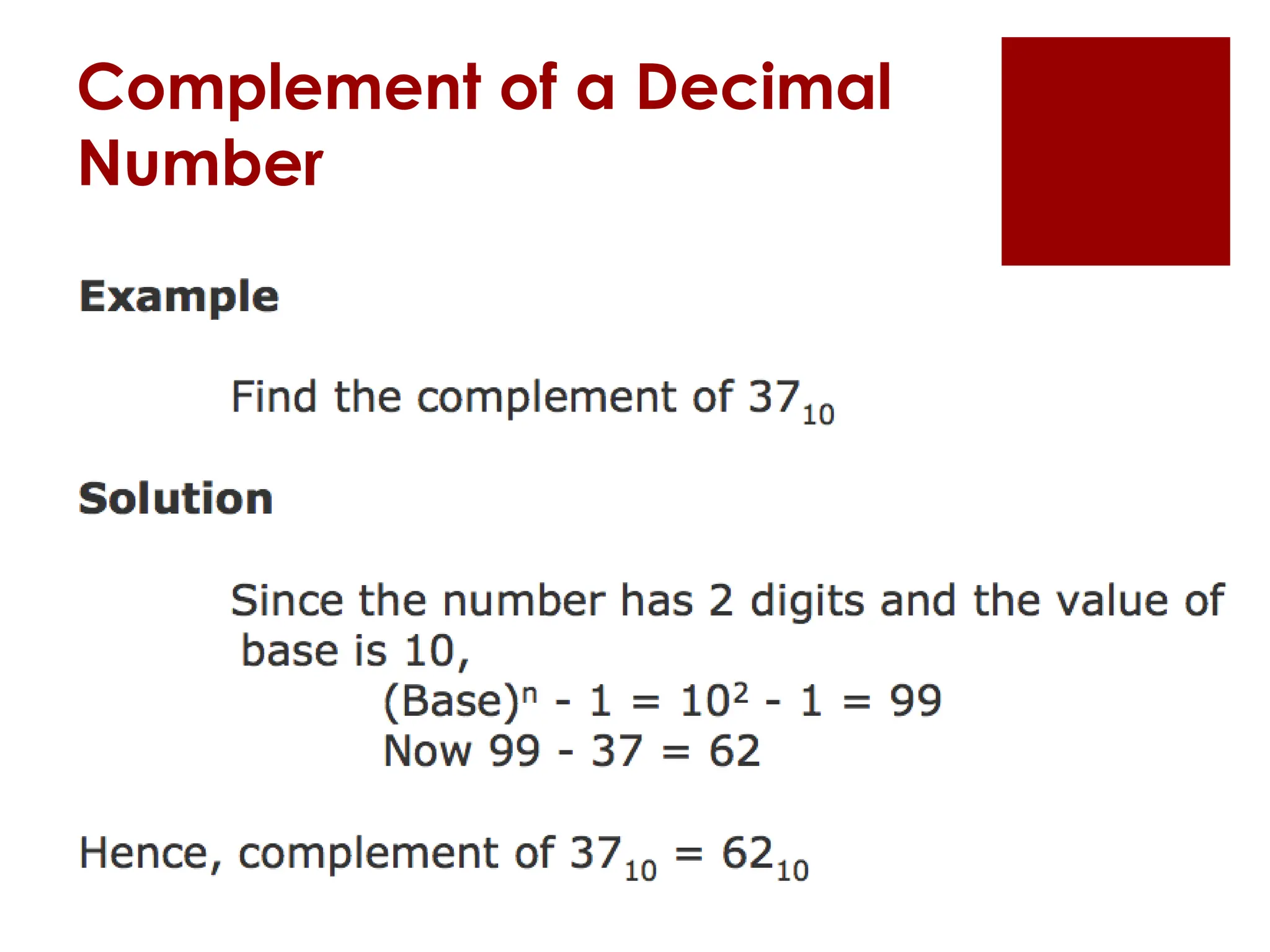 Complement of a Decimal
Number
 