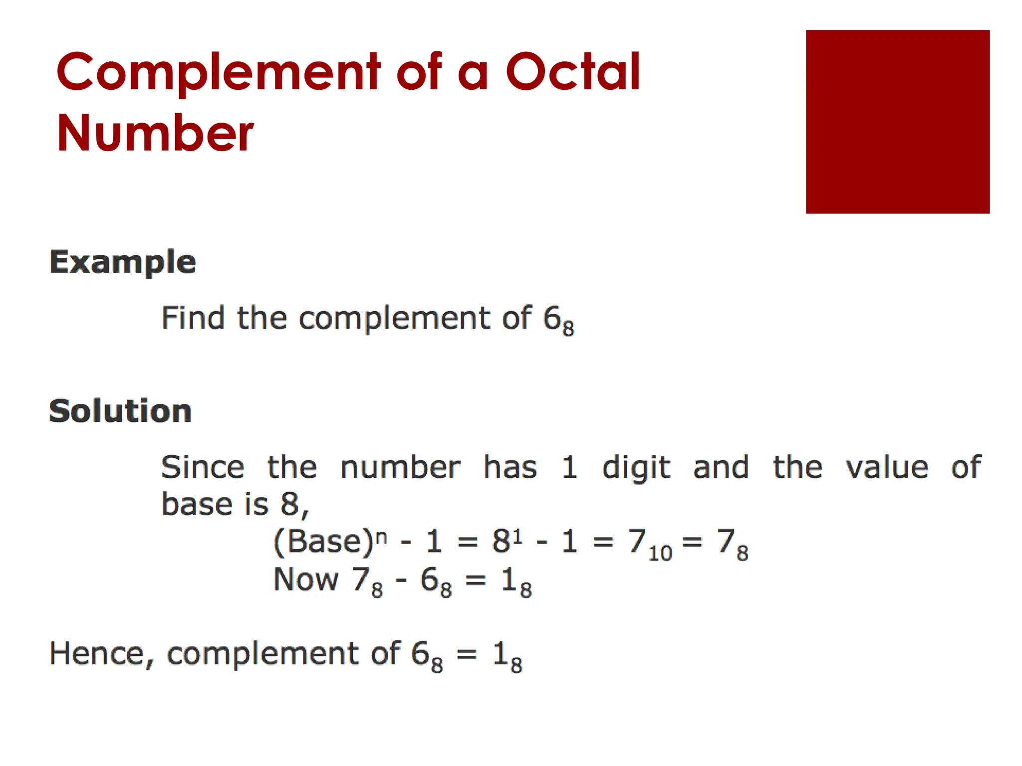Complement of a Octal
Number
 