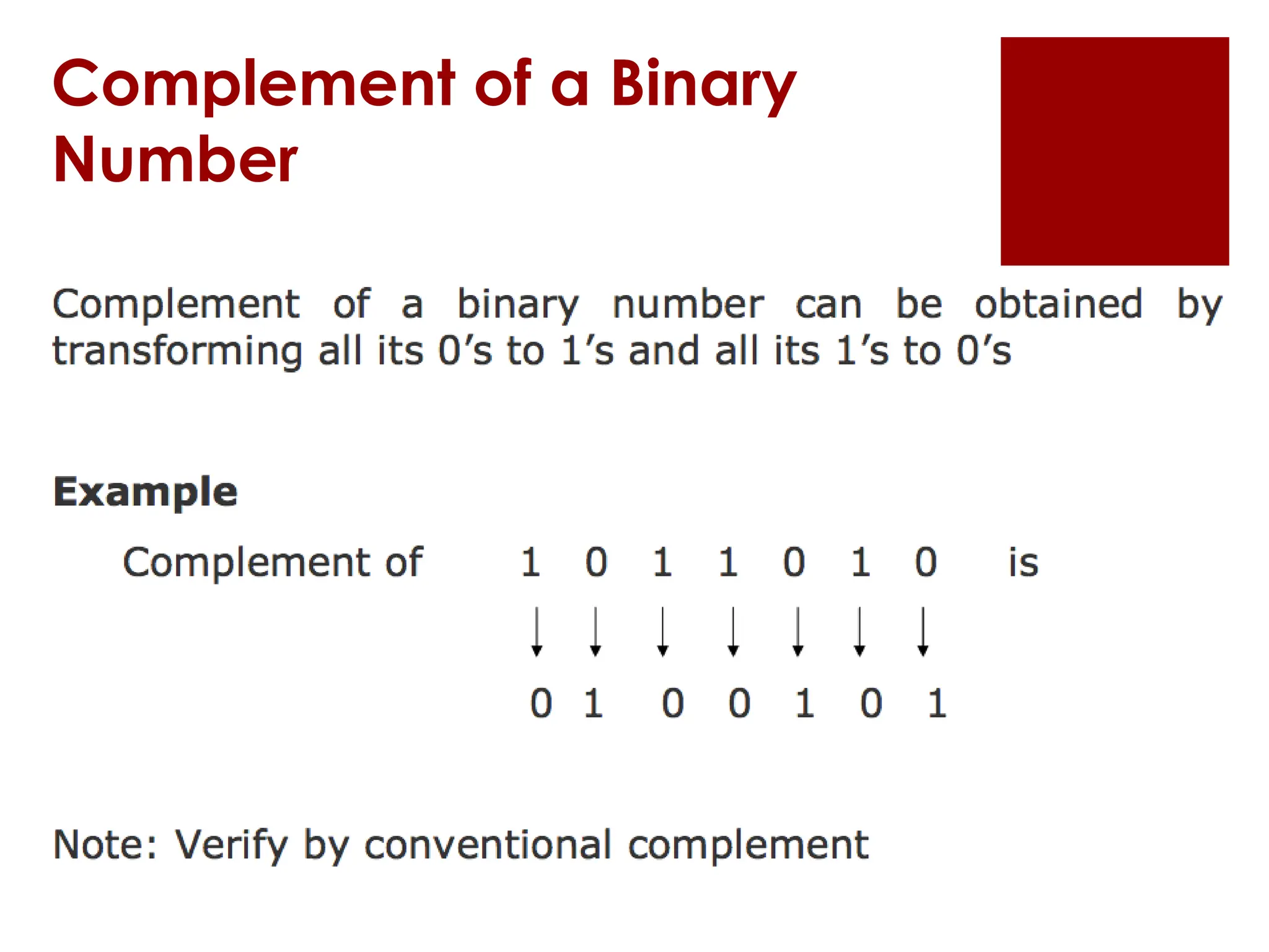 Complement of a Binary
Number
 
