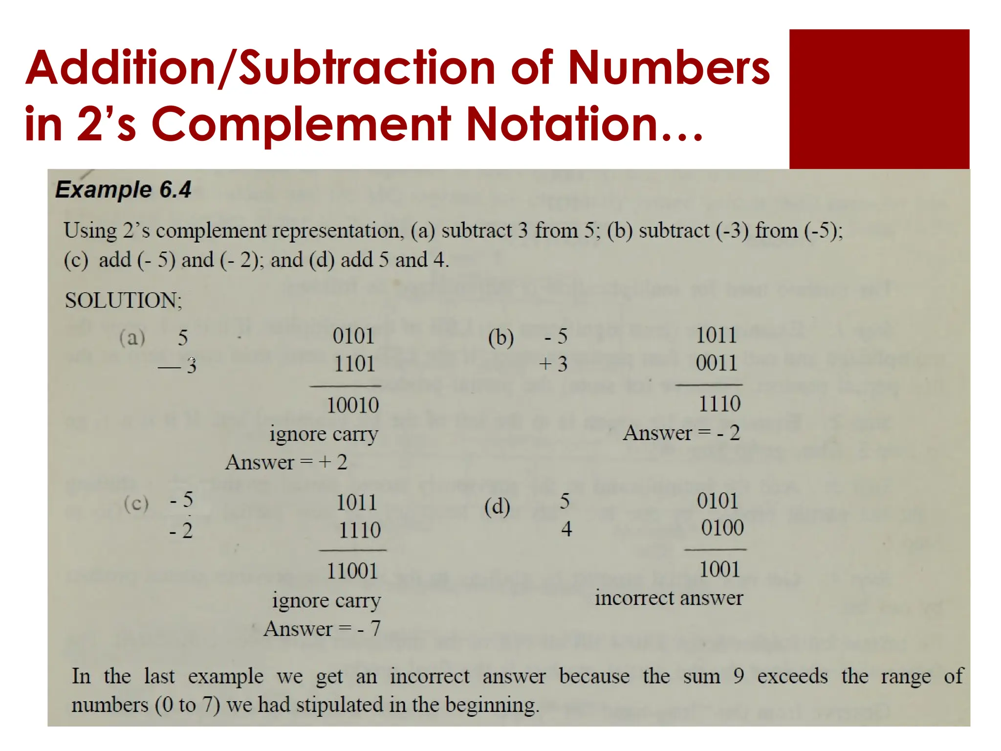Addition/Subtraction of Numbers
in 2’s Complement Notation…
 
