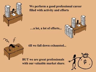 We perform a good professional career filled with activity and efforts … a lot, a lot of efforts... till we fall down exhausted... BUT we are great professionals with our valuable market share . 