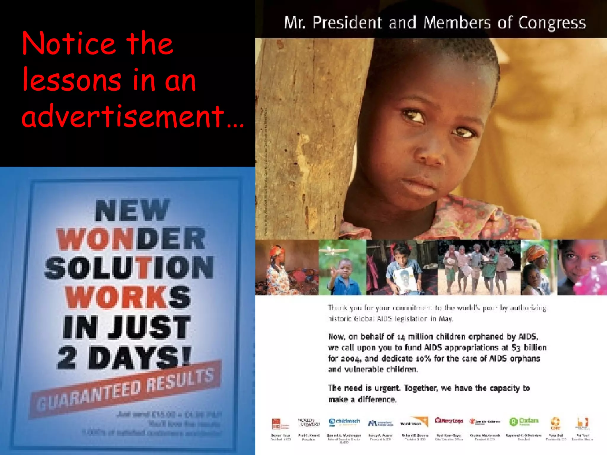 Notice the lessons in an advertisement… 