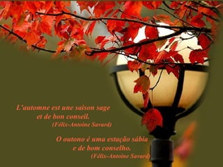 L'automne est une saison sage et de bon conseil. (Félix-Antoine Savard) O outono é uma estação sábia e de bom conselho. (Félix-Antoine Savard) 