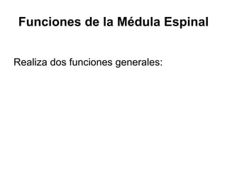 Funciones de la Médula Espinal Realiza dos funciones generales:  