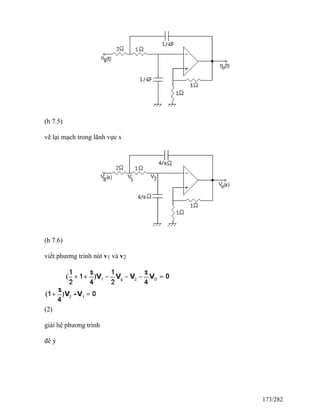 (h 7.5)
vẽ lại mạch trong lãnh vực s
(h 7.6)
viết phương trình nút v1 và v2
(2)
giải hệ phương trình
để ý
173/282
 