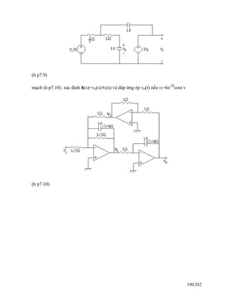 (h p7.9)
mạch (h p7.10). xác định h(s)=vo(s)/vi(s) và đáp ứng ép vo(t) nếu vi=6e-2t
cost v
(h p7.10)
190/282
 