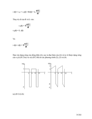 Thay trị số của R và L vào:
Và
Dựa vào dạng sóng của dòng điện i(t), suy ra đạo hàm của i(t) và ta vẽ được dạng sóng
của vL(t) (H 2.6a) và v(t) (H 2.6b) từ các phương trình (2), (3) và (4).
(a) (H 2.6) (b)
35/282
 
