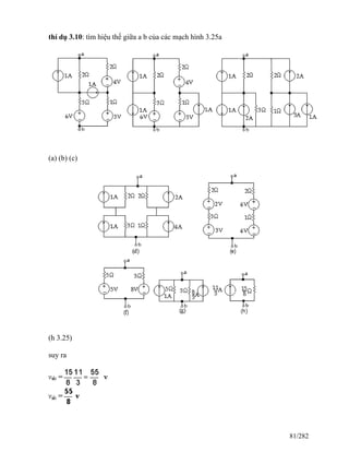 thí dụ 3.10: tìm hiệu thế giữa a b của các mạch hình 3.25a
(a) (b) (c)
(h 3.25)
suy ra
81/282
 