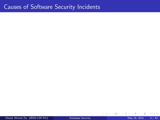 Causes of Software Security Incidents
Ghezal Ahmad Zia (@ISD-CSF-KU) Database Security May 16, 2014 4 / 42
 