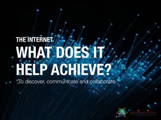 WHAT DOES IT
HELP ACHIEVE?
THE INTERNET
“To discover, communicate and collaborate.”
 