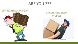 LIFTING HEAVY WEIGHT
ARE YOU ???
STRETCHING YOUR
MUSCLE
 