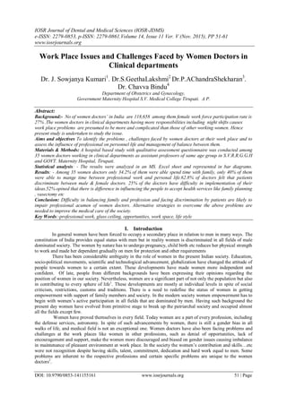 Work Place Issues and Challenges Faced by Women Doctors in Clinical ...
