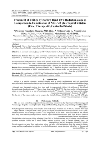 Treatment of Vitiligo by Narrow Band UVB Radiation alone in Comparison ...