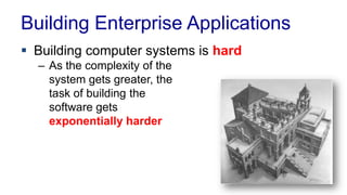 Building Enterprise Applications
 Building computer systems is hard
– As the complexity of the
system gets greater, the
task of building the
software gets
exponentially harder
 