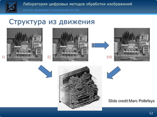 Структура из движения I1 I2 I10 Slide credit:Marc Pollefeys 