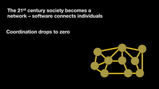 The 21st century society becomes a
network – software connects individuals
Coordination drops to zero
 