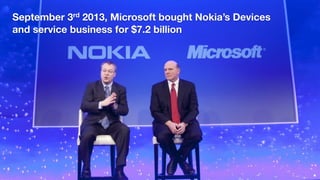 September 3rd 2013, Microsoft bought Nokia’s Devices 
and service business for $7.2 billion
 