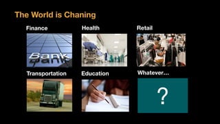 Finance Health Retail
Transportation Education
?
Whatever…
The World is Chaning
 