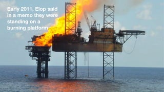 Early 2011, Elop said  
in a memo they were  
standing on a  
burning platform
 