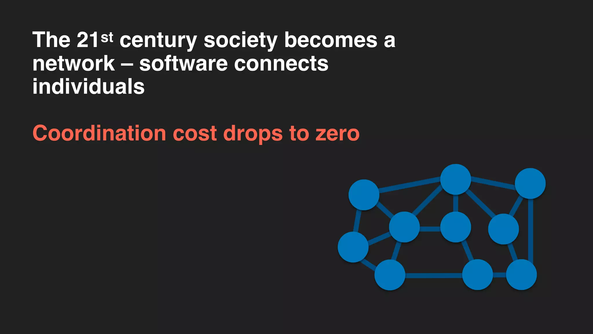 The 21st century society becomes a
network – software connects
individuals
Coordination cost drops to zero
 