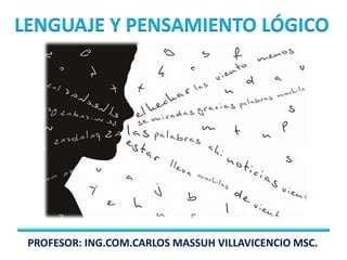 LENGUAJE Y PENSAMIENTO LÓGICO




 PROFESOR: ING.COM.CARLOS MASSUH VILLAVICENCIO MSC.
 