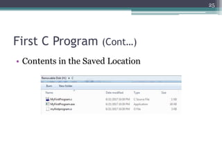First C Program (Cont…)
• Contents in the Saved Location
25
 