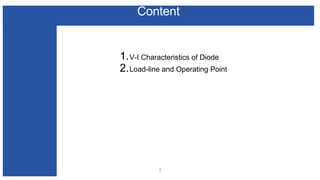 Content
2
1.V-I Characteristics of Diode
2.Load-line and Operating Point
 