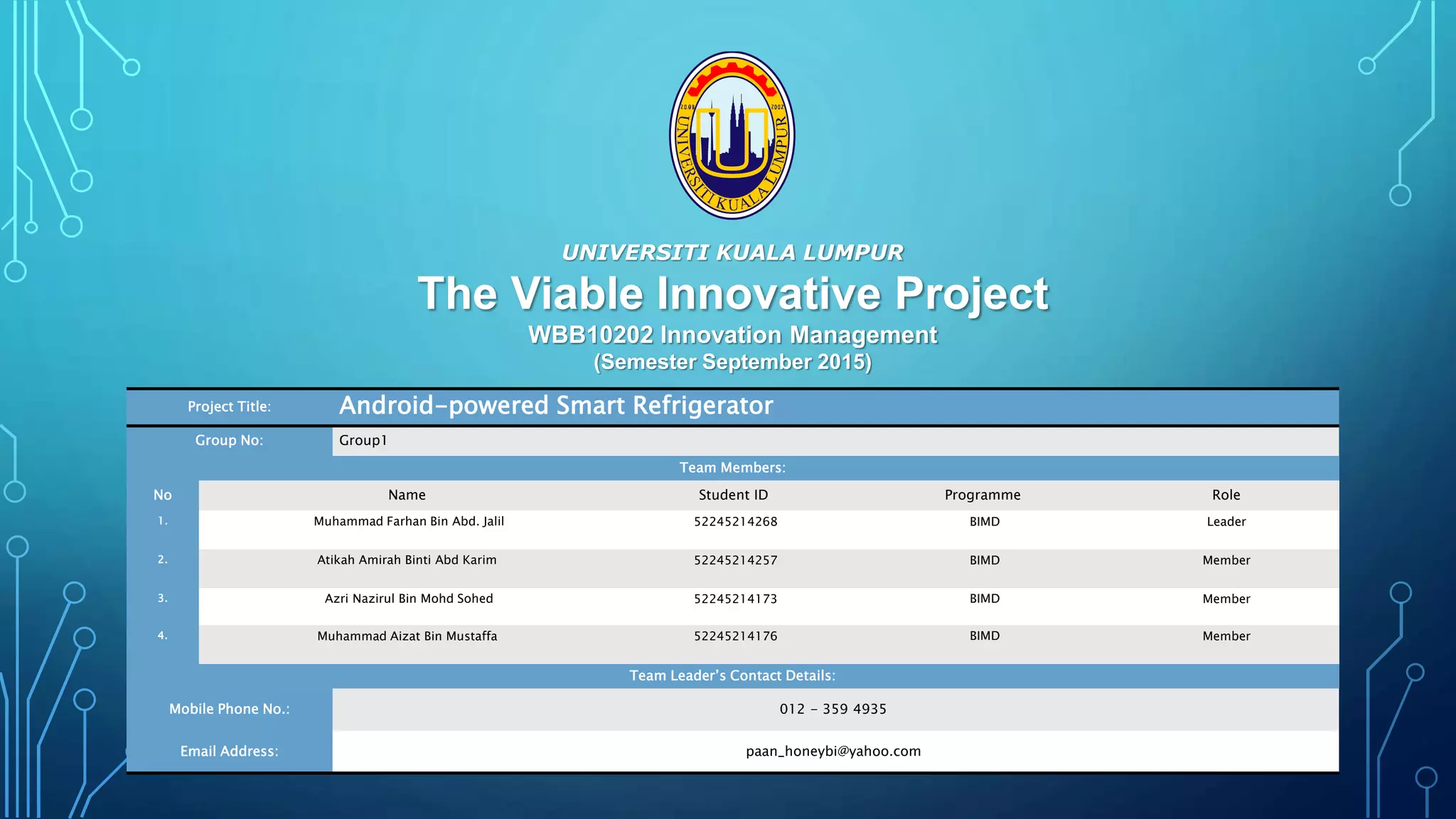 The Viable Innovative Project AndroidPowered Smart Refrigerator PPT