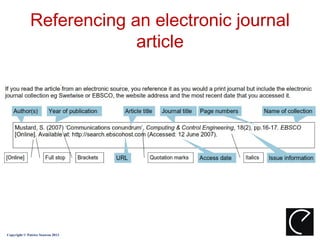 Referencing an electronic journal
                          article




Copyright © Patrice Seuwou 2013
 