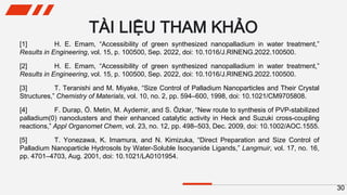 TÀI LIỆU THAM KHẢO
30
[1] H. E. Emam, “Accessibility of green synthesized nanopalladium in water treatment,”
Results in En...