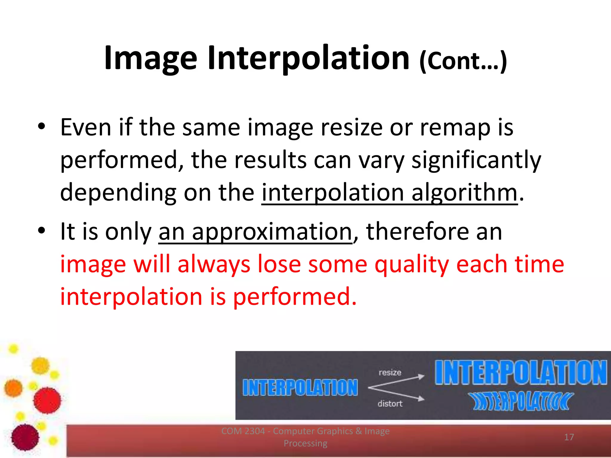 Image Representation from
Frequency Domain
• http://upload.wikimedia.org/wikipedia/commons/5/5e/Idct-animation.gif
• https://en.wikipedia.org/wiki/Discrete_cosine_transform
ICT2403 - Graphics & Image Processing
Two-dimensional DCT
frequencies from the JPEG
DCT
 