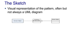 The Sketch
 Visual representation of the pattern, often but
not always a UML diagram
 