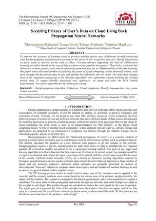 Securing Privacy of User’s Data on Cloud Using Back Propagation Neural ...