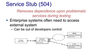 Service Stub (504)
Removes dependence upon problematic
services during testing
 Enterprise systems often need to access
external system
– Can be out of developers control
 