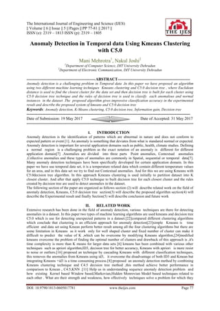 Anomaly Detection in Temporal data Using Kmeans Clustering with C5.0 | PDF