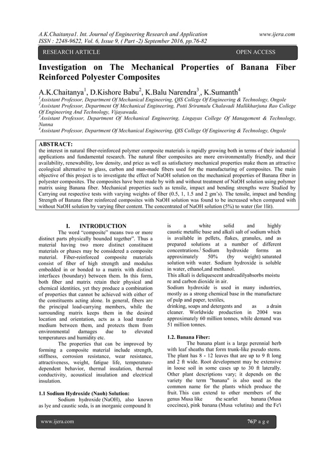 Investigation on The Mechanical Properties of Banana Fiber Reinforced