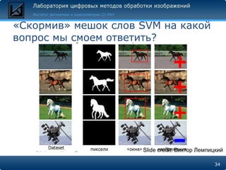 «Скормив» мешок слов SVM на какой
вопрос мы смоем ответить?




                     Slide credit: Виктор Лемпицкий

                                               34
 
