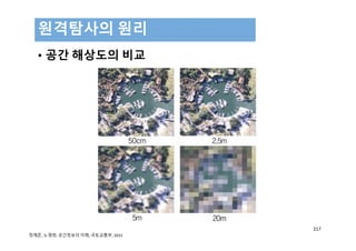 • 공간 해상도의 비교
원격탐사의 원리
217
정재준, 노영희, 공간정보의 이해, 국토교통부, 2015
 