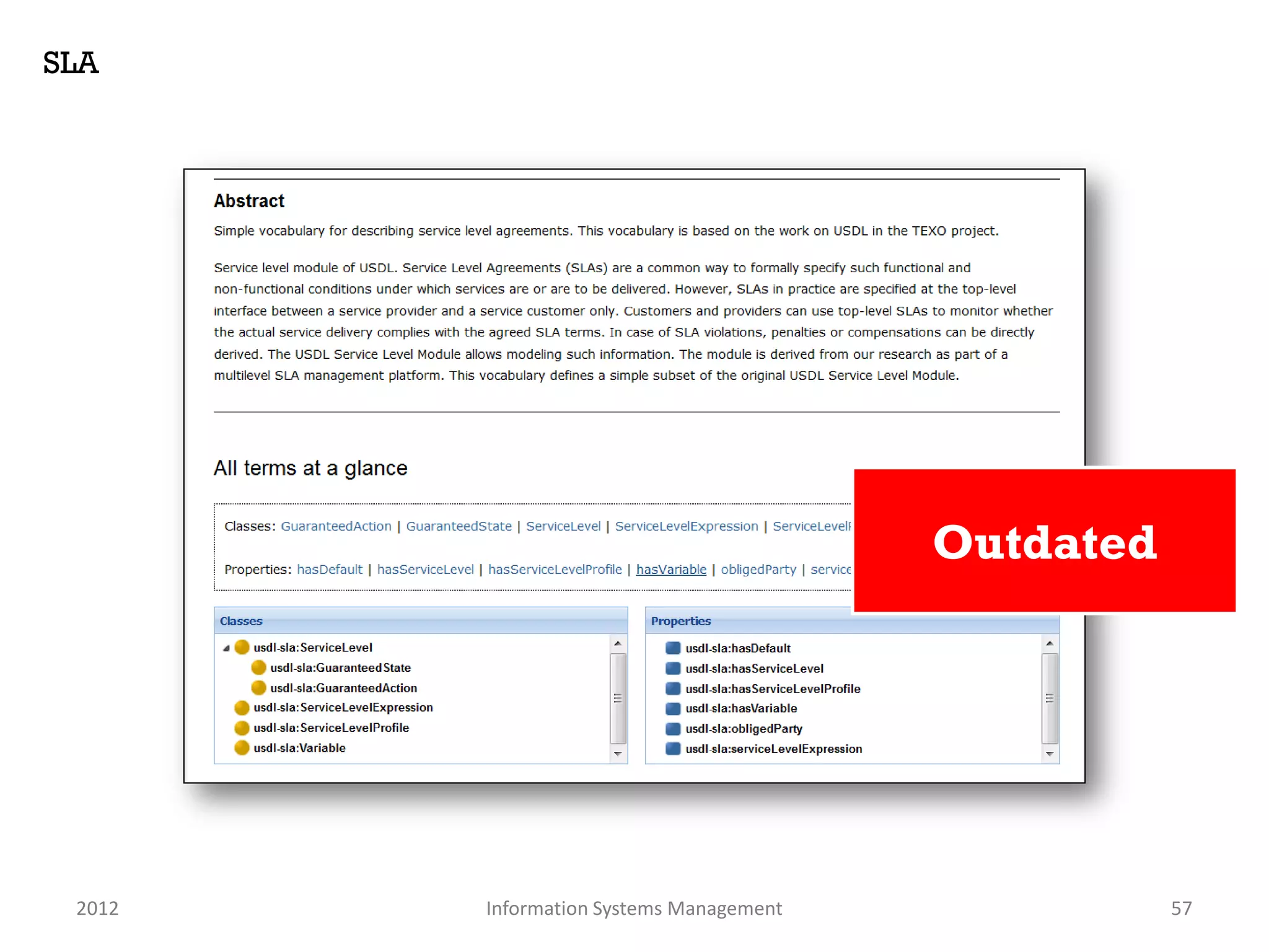 SLA




                                         Outdated




 2012   Information Systems Management              57
 