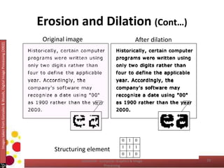 Erosion and Dilation (Cont…)
Structuring element
Original image After dilation
ImagestakenfromGonzalez&Woods,DigitalImageProcessing(2002)
20COM2304 - Computer Graphics & Image
Processing
 