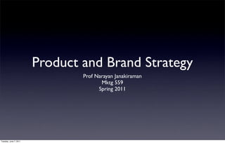 Product and Brand Strategy
                                Prof Narayan Janakiraman
                                       Mktg 559
                                      Spring 2011




Tuesday, June 7, 2011
 