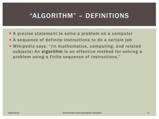 Introduction to Algorithms and Asymptotic Notation | PPT