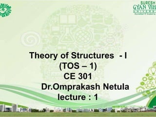 Theory of Structures - I
(TOS – 1)
CE 301
Dr.Omprakash Netula
lecture : 1
 